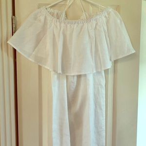 White linen off the shoulder dress